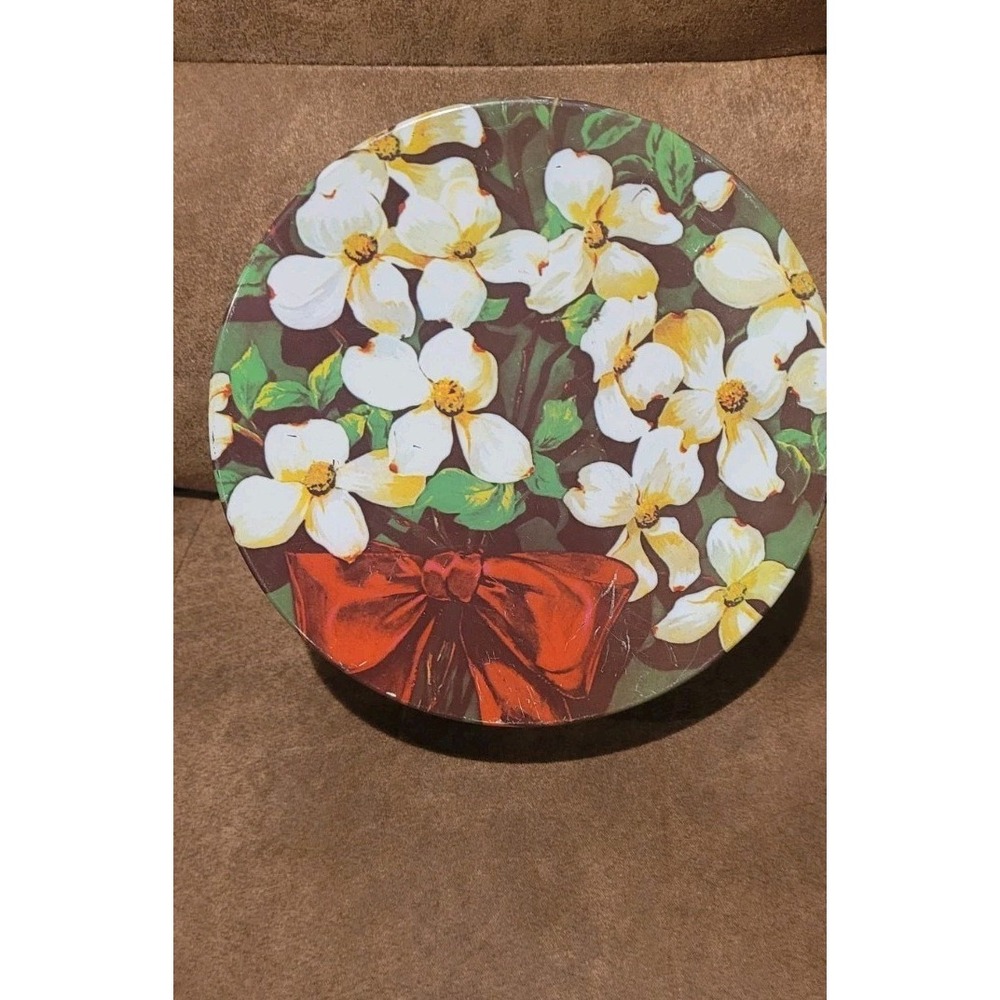 Eilenberger's Fruit Cake Tin Metal Dogwood Flower & Ribbon Palestine Tx Empty